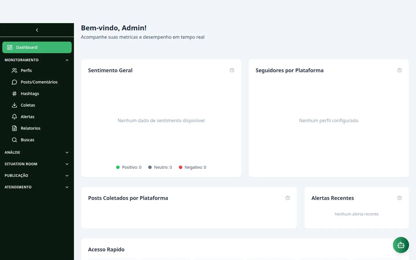 Dashboard real do CRIVO Monitor com métricas de monitoramento